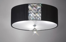 Evelyn Polished Chrome-Black Crystal Ceiling Lights Diyas Flush Crystal Fittings